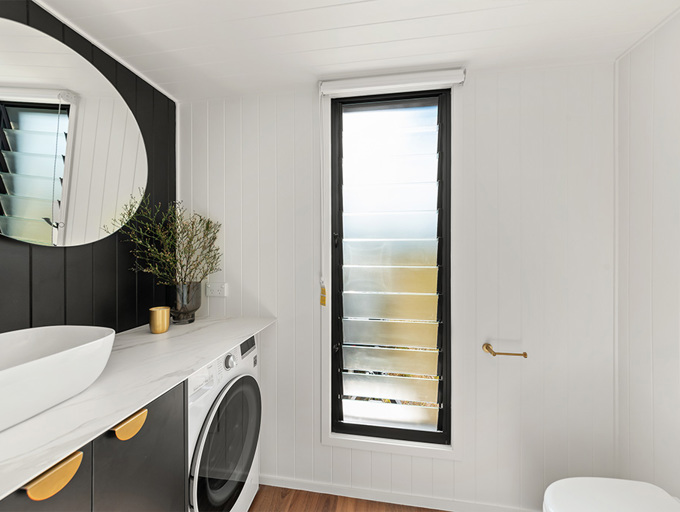 Hazel 8.4 - Bathroom With Vanity Cabinets and Louvre Full SizeWindow